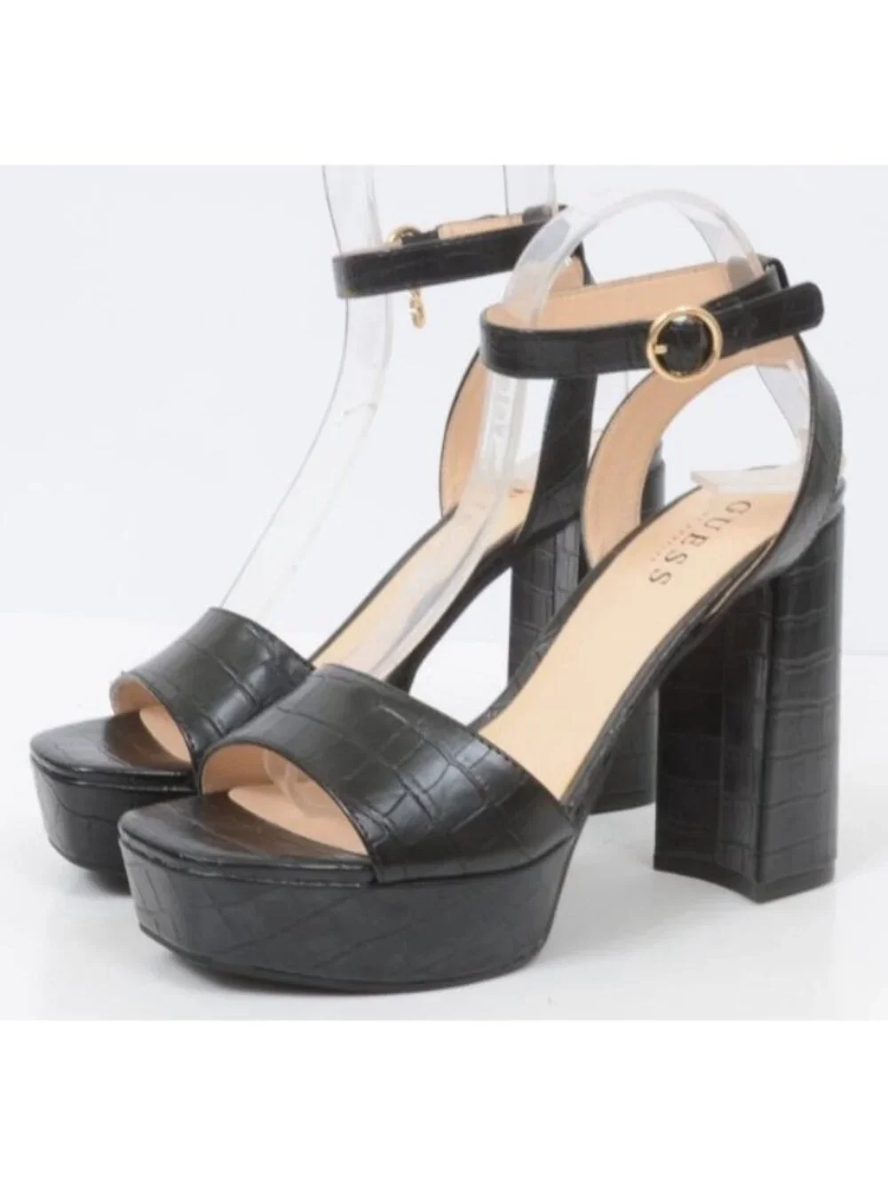 Guess‎ Women's 8.5 Moc Croc 5 Inch Platform Heels Ankle Strap Sandals Clubwear